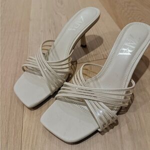 ZARA Cream Strappy Square-Toe Heeled Mules